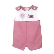 Petit Ami Red Check Emb. Flag and Fireworks Sunsuit