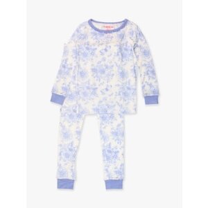 RuffleButts + RuggedButts Periwinkle Blue Butterfly Garden Toile Ruffle Long Sleeve PJ Set