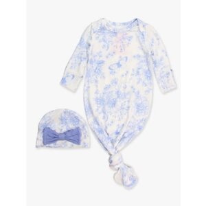 RuffleButts + RuggedButts Periwinkle Blue Butterfly Garden Toile Ruffle Knotted Sleep Gown/Hat Set