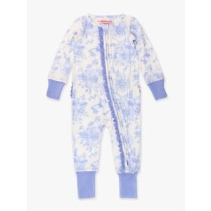 RuffleButts + RuggedButts Periwinkle Blue Butterfly Garden Toile Convertible Ruffle One Piece Pajama