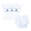 Magnolia Baby Ahoy Baby Classics Blue Smocked Collared Diaper Set