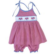 Lulu Bebe Flag Smocked Spaghetti Strap Short Set