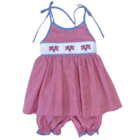 Lulu Bebe Flag Smocked Spaghetti Strap Short Set