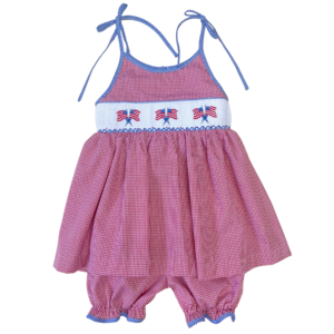 Lulu Bebe Flag Smocked Spaghetti Strap Short Set