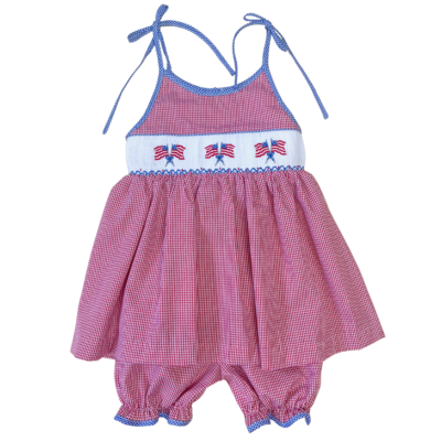 Lulu Bebe Flag Smocked Spaghetti Strap Short Set
