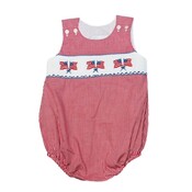 Lulu Bebe Flag Smocked Red Gingham Boy Bubble