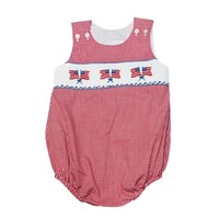 Lulu Bebe Flag Smocked Red Gingham Boy Bubble