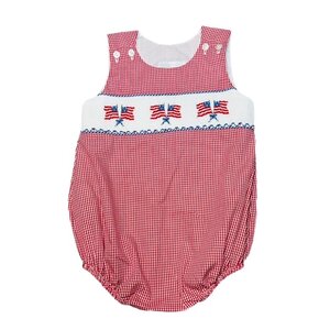 Lulu Bebe Flag Smocked Red Gingham Boy Bubble