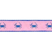 Preston Leather Blue Crab on Pink, Navy Cotton Web Belt w/ Leather Tabs
