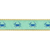 Preston Leather Blue Crab on Green, Khaki Cotton Web Belt w/ Leather Tabs