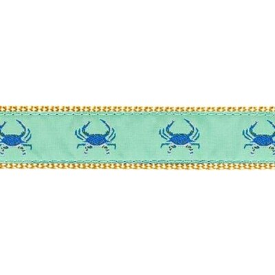 Preston Leather Blue Crab on Green, Khaki Cotton Web Belt w/ Leather Tabs