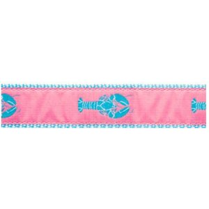Preston Leather Blue Lobster on Pink, White Cotton Web Belt w/ Leather Tabs