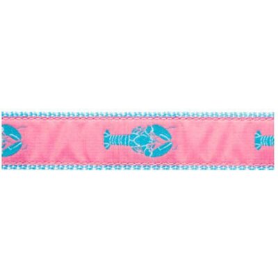 Preston Leather Blue Lobster on Pink, White Cotton Web Belt w/ Leather Tabs