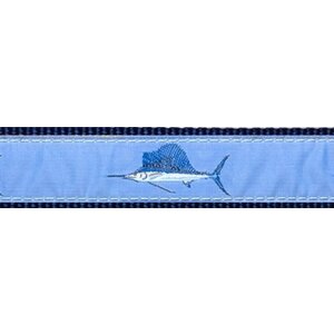 Preston Leather Lt. Blue Sailfish on Navy Cotton Web Belt w/ Leather Tabs