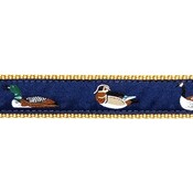 Preston Leather Waterfowl on Navy, Khaki Cotton Web Belt w/ Leather Tabs