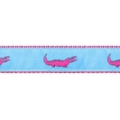 Preston Leather Pink Alligator on Lt. Blue, Raspberry Cotton Web Belt w/ Leather Tabs