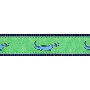 Preston Leather Blue Alligator on Green, Navy Cotton Web Belt w/ Leather Tabs