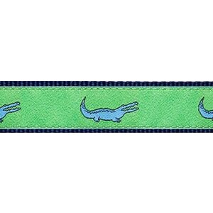 Preston Leather Blue Alligator on Green, Navy Cotton Web Belt w/ Leather Tabs
