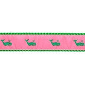 Preston Leather Kelly Whale on Pink, Green Cotton Web Belt w/ Leather Tabs