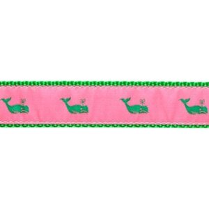 Preston Leather Kelly Whale on Pink, Green Cotton Web Belt w/ Leather Tabs