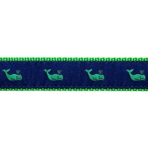 Preston Leather Green Whale on Navy, Green Cotton Web Belt w/ Leather Tabs