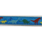 Preston Leather Dinosaurs on Blue, Natural Cotton Web Belt w/ Leather Tabs