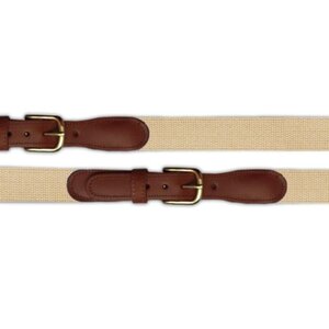 Preston Leather Khaki Classic Cotton Web Belt w/ Leather Tabs