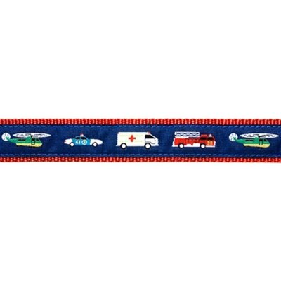 Preston Leather Emergency Vehicles on Navy, Red Cotton Web Belt w/ Leather Tabs