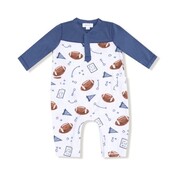 Angel Dear Touchdown Time Navy Romper w/ Contrast Sleeves