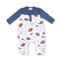 Angel Dear Touchdown Time Navy Romper w/ Contrast Sleeves