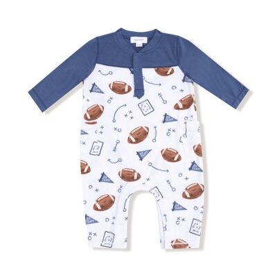 Angel Dear Touchdown Time Navy Romper w/ Contrast Sleeves