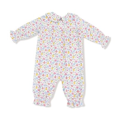 Angel Dear Fall Fruit Floral - Smocked L/S Romper w/ Peter Pan Collar
