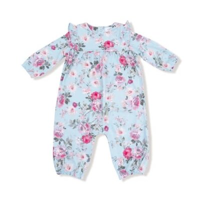 Angel Dear Blue Romance Rose Charlotte Floral Ruffle Sleeve Romper