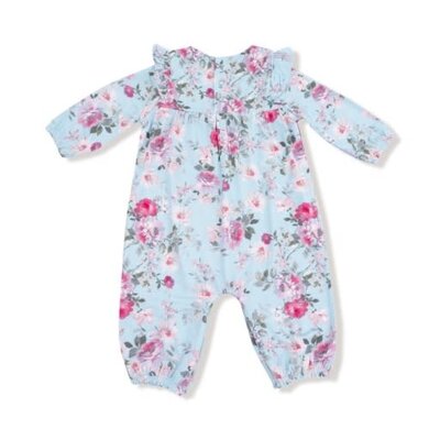 Angel Dear Blue Romance Rose Charlotte Floral Ruffle Sleeve Romper