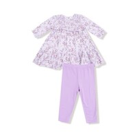 Angel Dear Sweet Dream Florals Smocked Ruffle L/S Tiered Dress/ Legging Set