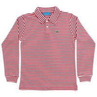 J Bailey Red and White Striped Long Sleeve Polo