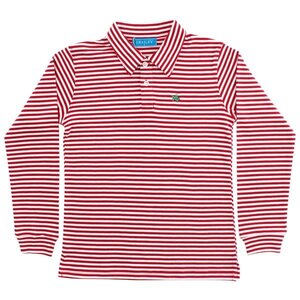 J Bailey Red and White Striped Long Sleeve Polo