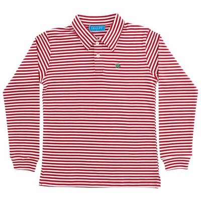 J Bailey Red and White Striped Long Sleeve Polo