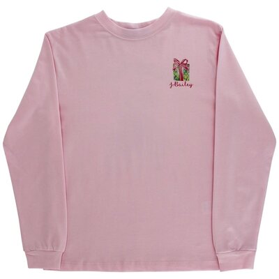 J Bailey Santa Tree on Pink LS Girls Logo Tee