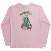 J Bailey Santa Tree on Pink LS Girls Logo Tee