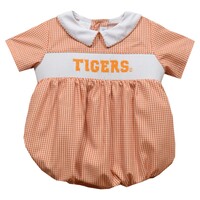 Vive La Fete Boys Clemson Tigers Smocked Orange Gingham Bubble