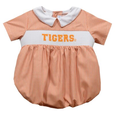 Vive La Fete Boys Clemson Tigers Smocked Orange Gingham Bubble