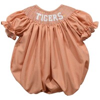 Vive La Fete Bishop Bubble Clemson Tigers Smocked Orange Gingham