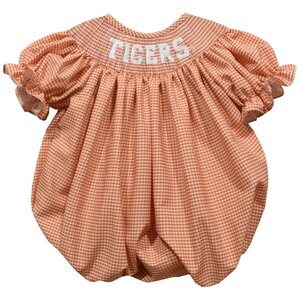 Vive La Fete Clemson Tigers Smocked Orange Gingham Bishop Bubble