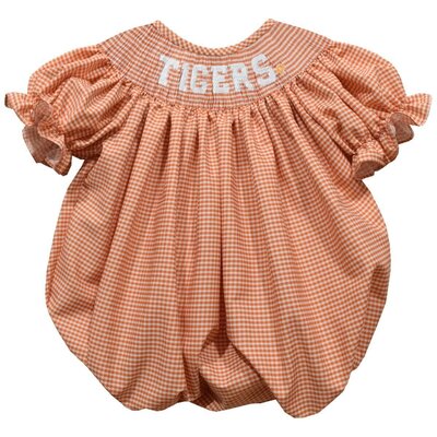 Vive La Fete Bishop Bubble Clemson Tigers Smocked Orange Gingham