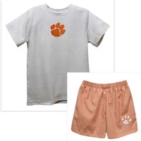 Vive La Fete Clemson Tigers Embroidered Orange Gingham Short Set