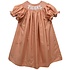 Vive La Fete Clemson Tigers Smocked Orange Gingham Bishop Dress