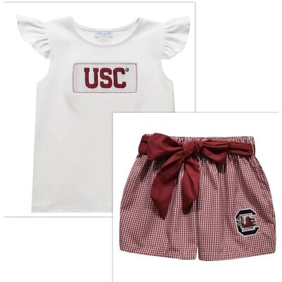 Vive La Fete South Carolina Gamecocks Smocked Ruffle T-shirt and Sash Shorts Set
