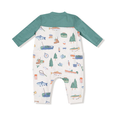 Angel Dear Fishing Things Romper w/ Contrast Sleeves