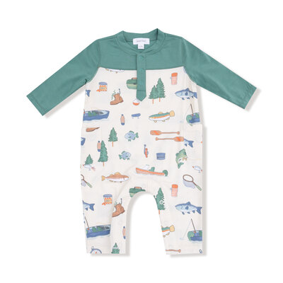 Angel Dear Fishing Things Romper w/ Contrast Sleeves